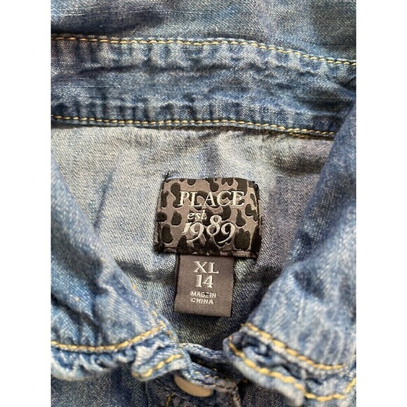 The Childrens Place Girls Short Sleeve Pearl Button Snap Collared Top. Sz. XL/14 - Picture 3 of 3